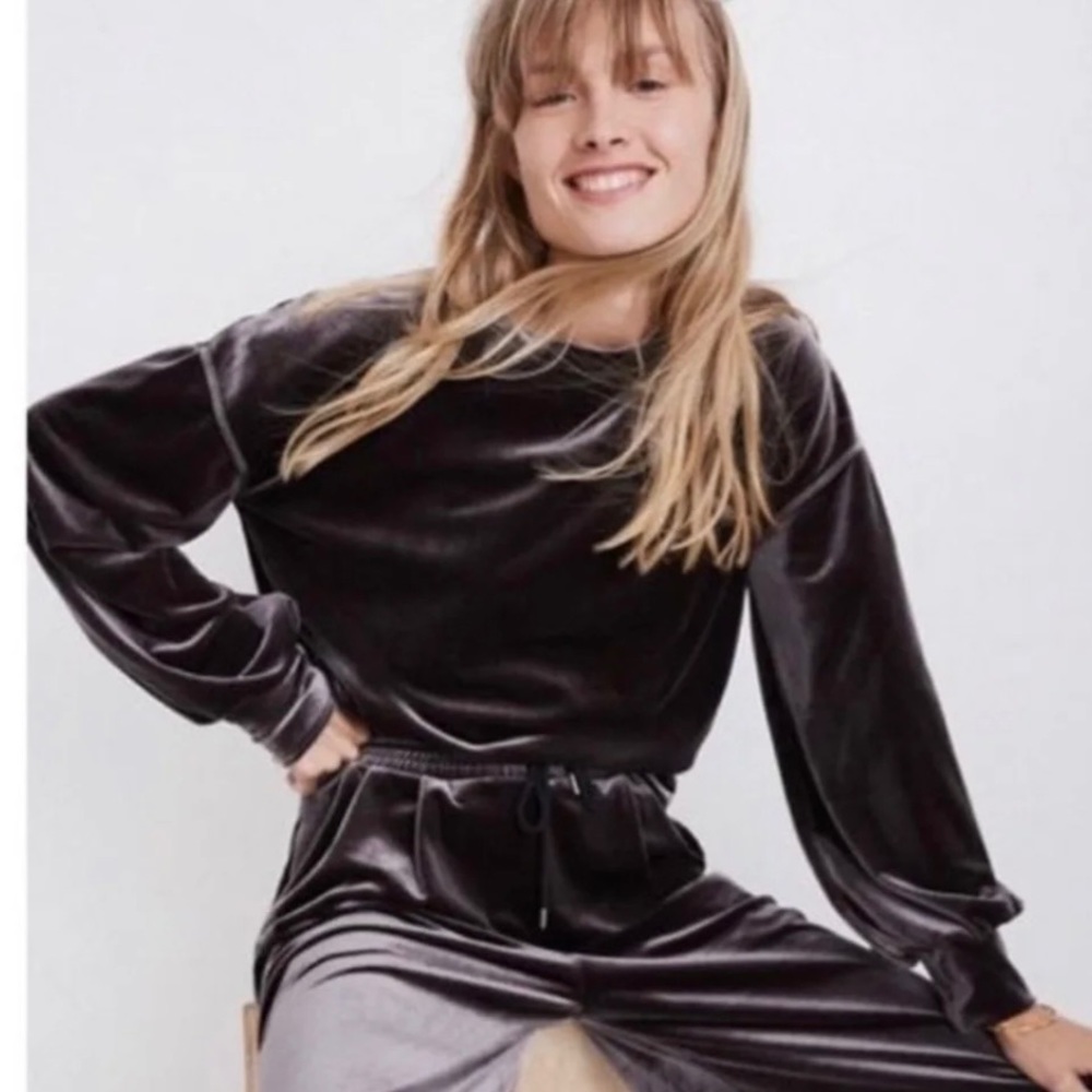 Madewell Velvet Balloon Sleeve Sweatshirt Sweater Brown / Bronze K4381 Medium
